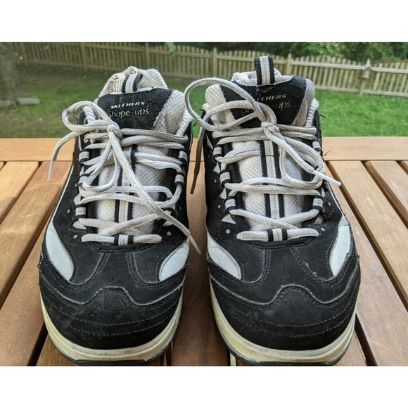 Skechers Shape-ups Black White Toning Walking Sneakers Shoes W11 M9.5 - Picture 5 of 12